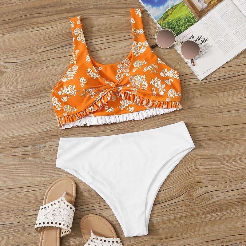 

Random Floral Ruffle Hem Bikini Set, Multicolor