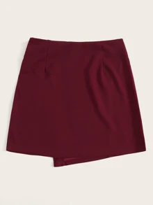 SHEIN Privé Falda cruzada con cremallera lateral con botón delantero - Burdeos - Ver 2