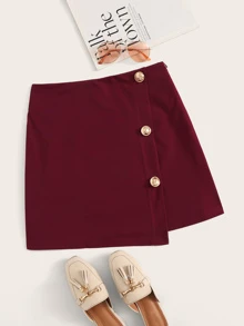 SHEIN Privé Falda cruzada con cremallera lateral con botón delantero - Burdeos - Ver 1