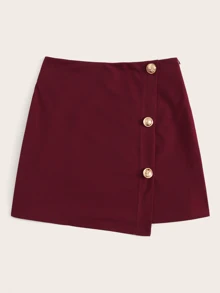 SHEIN Privé Falda cruzada con cremallera lateral con botón delantero - Burdeos - Ver 3