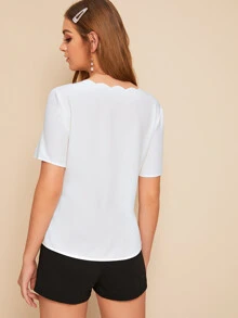 SHEIN Solid Scallop Trim Top - White - View 2