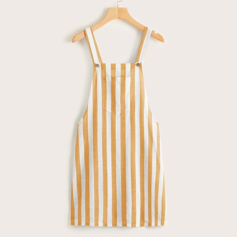 

Striped Pocket Front Pinafore Dress, Yellow