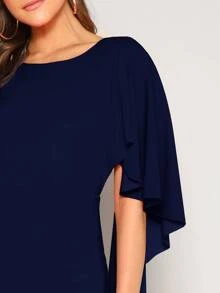 SHEIN Vestido ajustado de manga asimétrica de espalda abierta - Azul Marino - Ver 4