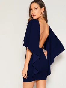 SHEIN Vestido ajustado de manga asimétrica de espalda abierta - Azul Marino - Ver 1
