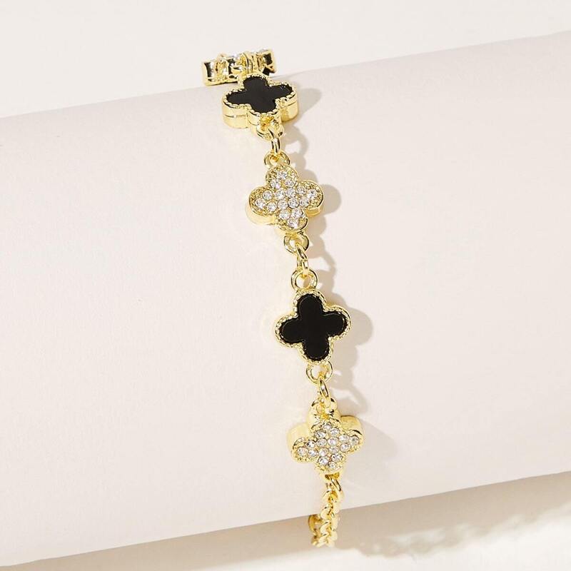 

Rhinestone Engraved Clover Decor Chain Bracelet 1pc, Multicolor
