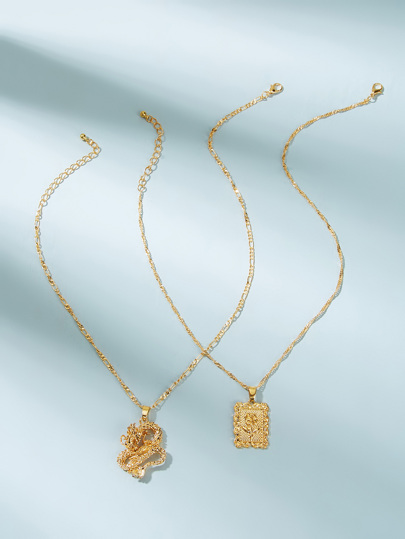 Dragon Pendant Necklace 2pcs