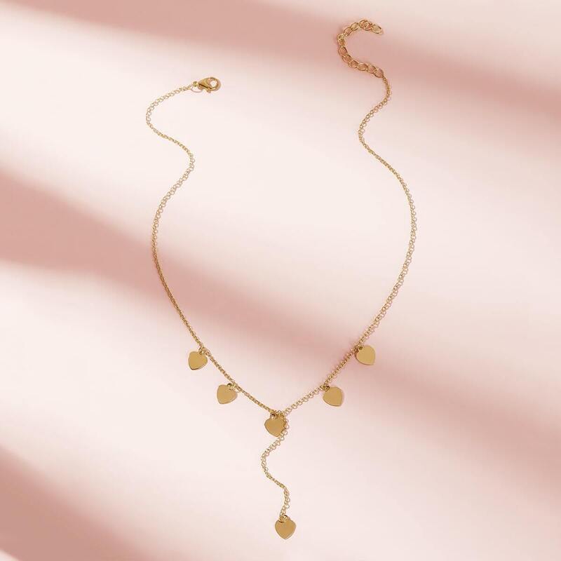 

Heart Decor Lariat Necklace 1pc, Gold