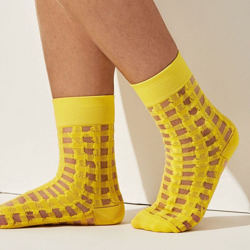 

Plaid Mesh Socks 1pairs, Yellow