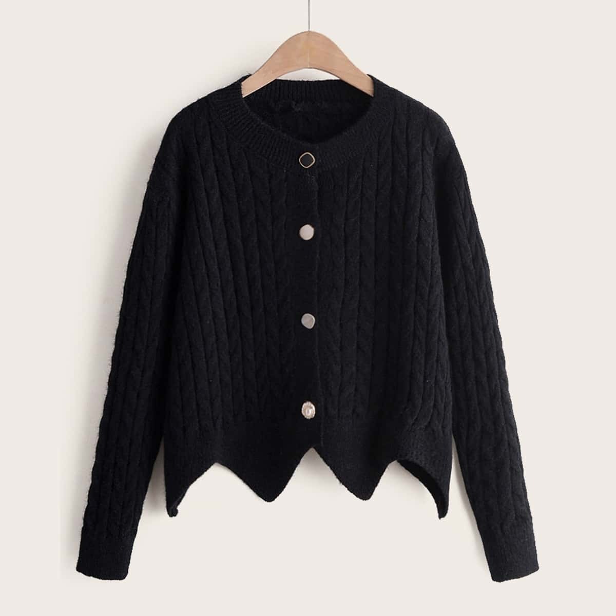 

Asymmetric Hem Button Through Cardigan, Black