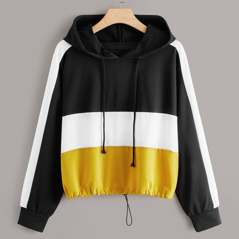 

Plus Drawstring Hem Cut And Sew Hoodie, Multicolor