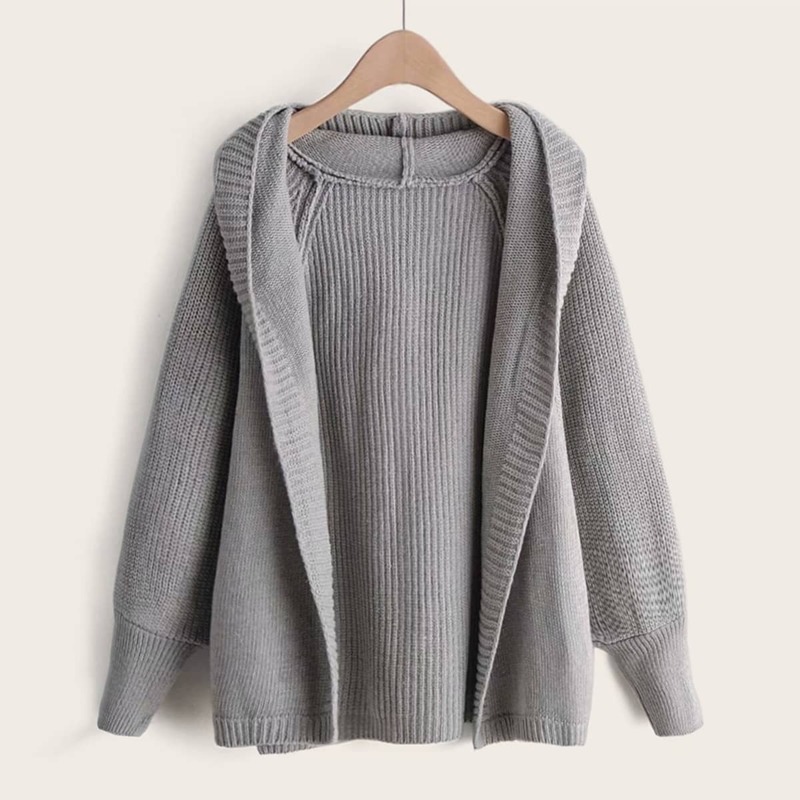 

Raglan Sleeve Hooded Cardigan, Grey