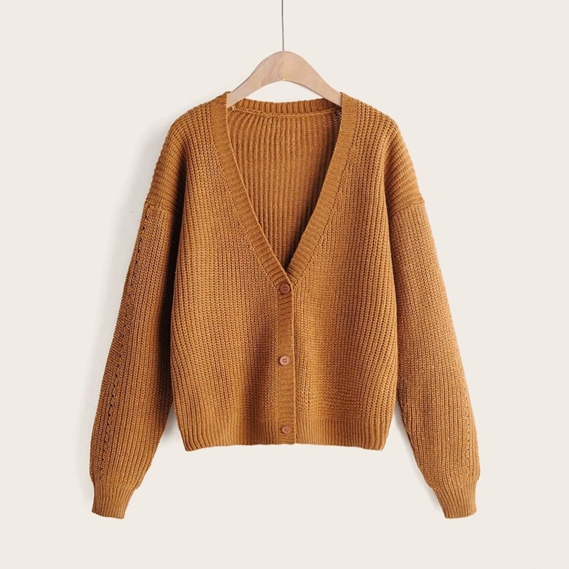 

Drop Shoulder Button Through Cardigan, Brown