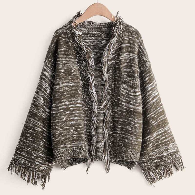 

Frayed Trim Space Dye Cardigan, Army green