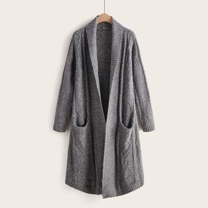 

Shawl Collar Double Pocket Cardigan, Grey