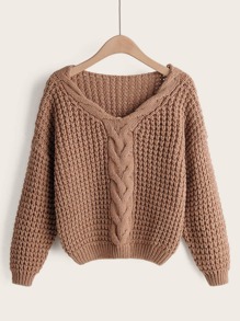 V-neck Twist Cable Knitted Sweater