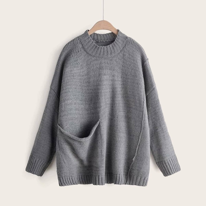 

Pocket Dropped Shoulder Sweater, Grey