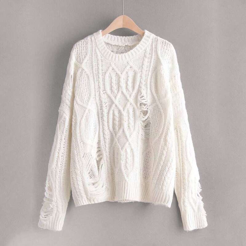 

Ripped Dropped Shoulder Sweater, White