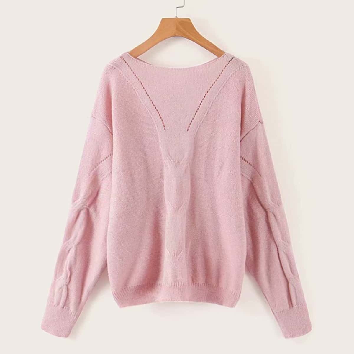 

Drop Shoulder Boat Neck Sweater, Pink