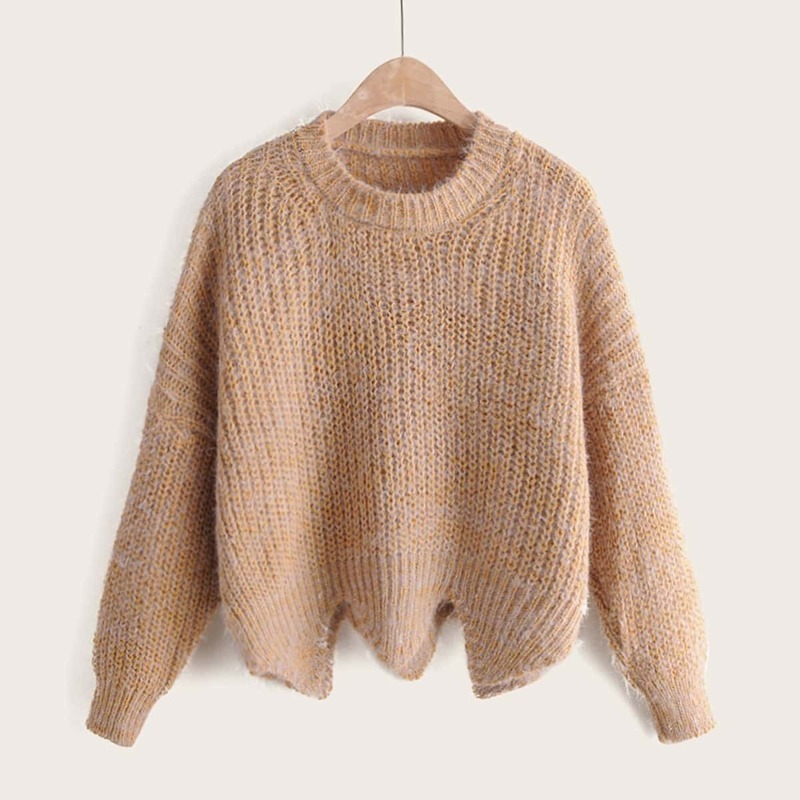 

Space Dye Asymmetrical Hem Sweater, Camel