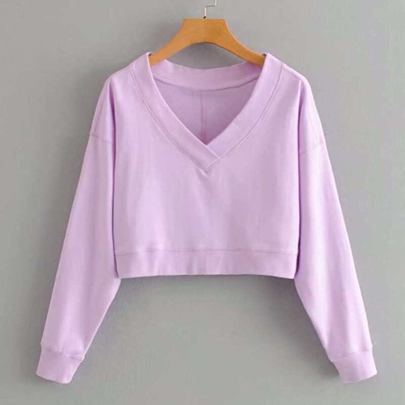 

V-Neck Drop Shoulder Sweatshirt, Purple