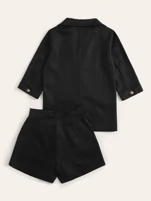 Single Breasted Solid Blazer & Shorts - Black - View 2
