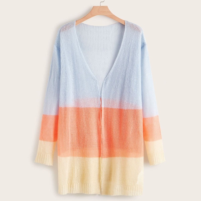 

Plus Cut And Sew Open Front Cardigan, Multicolor pastel