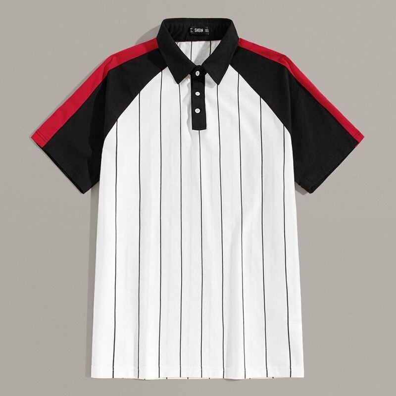 

Guys Striped Color-block Raglan Sleeve Polo Shirt, White