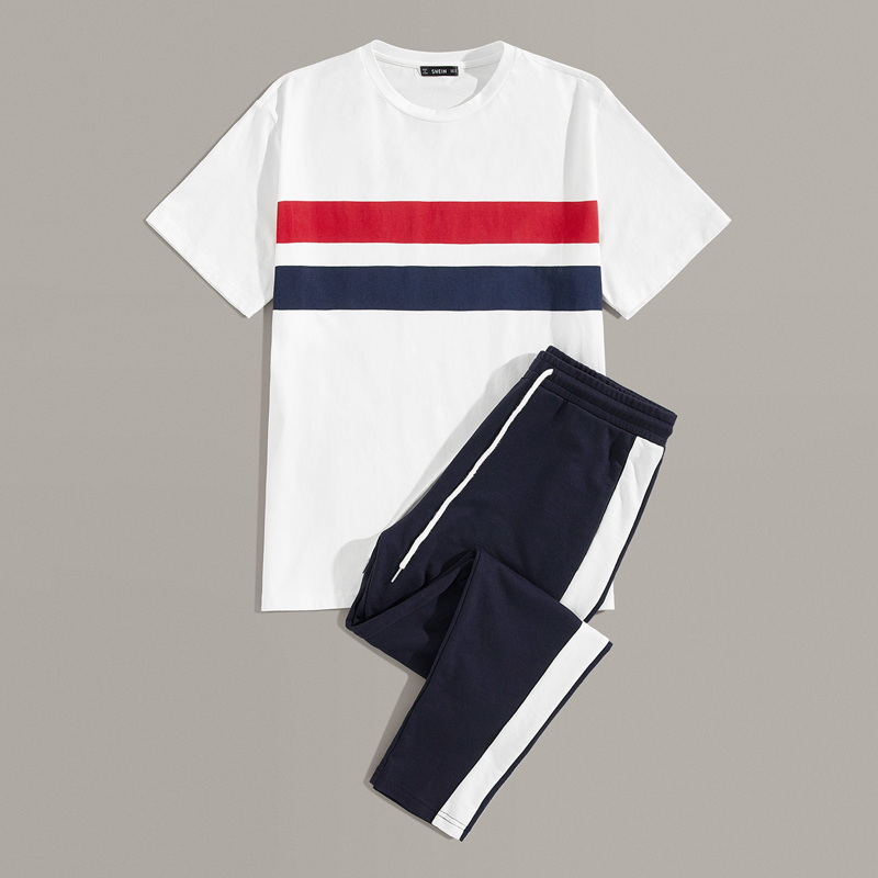 

Guys Tape Panel Tee & Drawstring Waist Sweatpants Set, Multicolor