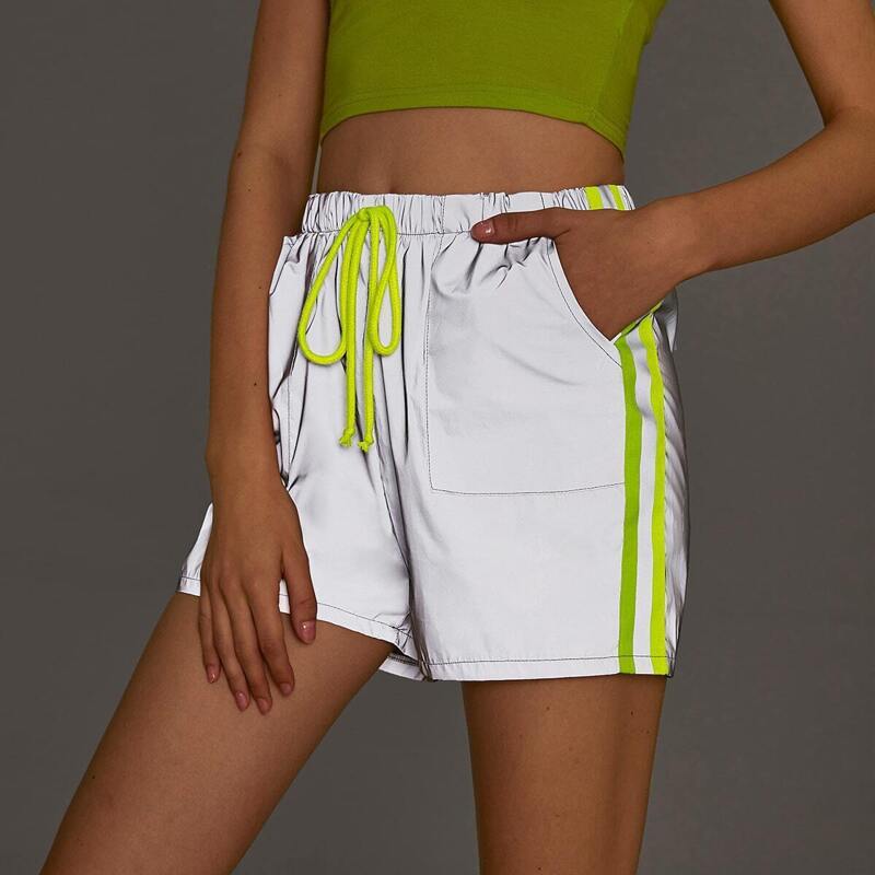 

Dual Pocket Side Striped Drawstring Track Shorts, White
