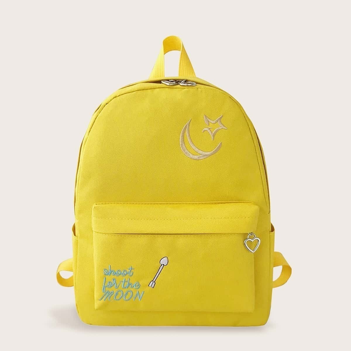 

Letter Embroidered Pocket Front Backpack, Yellow