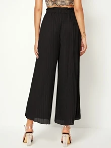 Pantalones anchos fruncido de cintura elástica - Negro - Ver 2