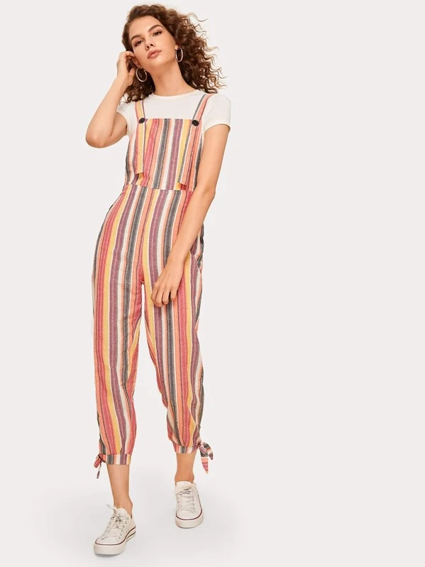 striped knot hem jumpsuit