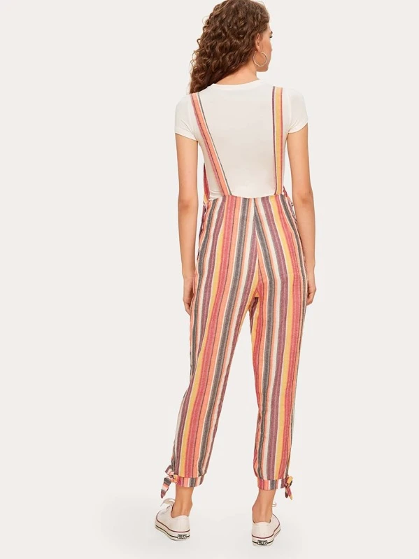 striped knot hem jumpsuit