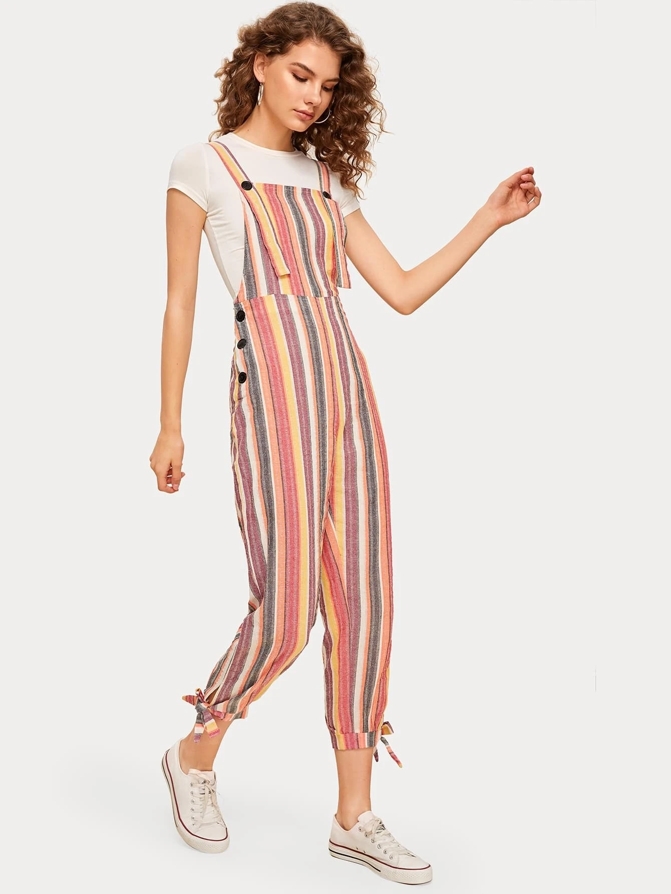 striped knot hem jumpsuit