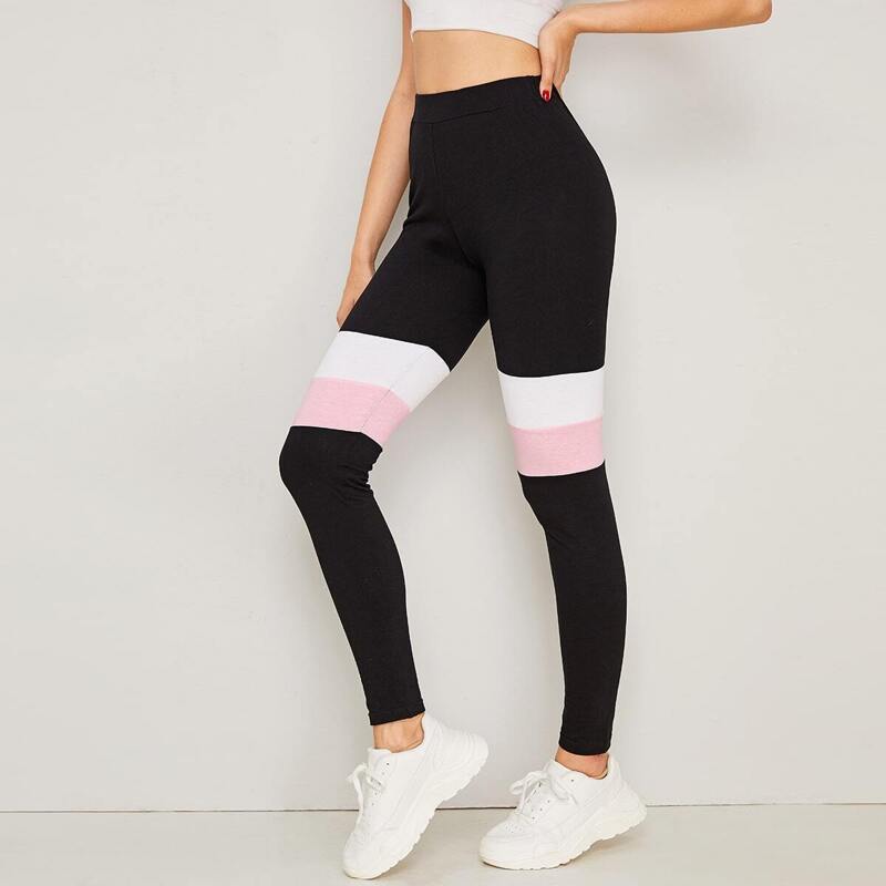 

Color-block High Rise Skinny Leggings, Black