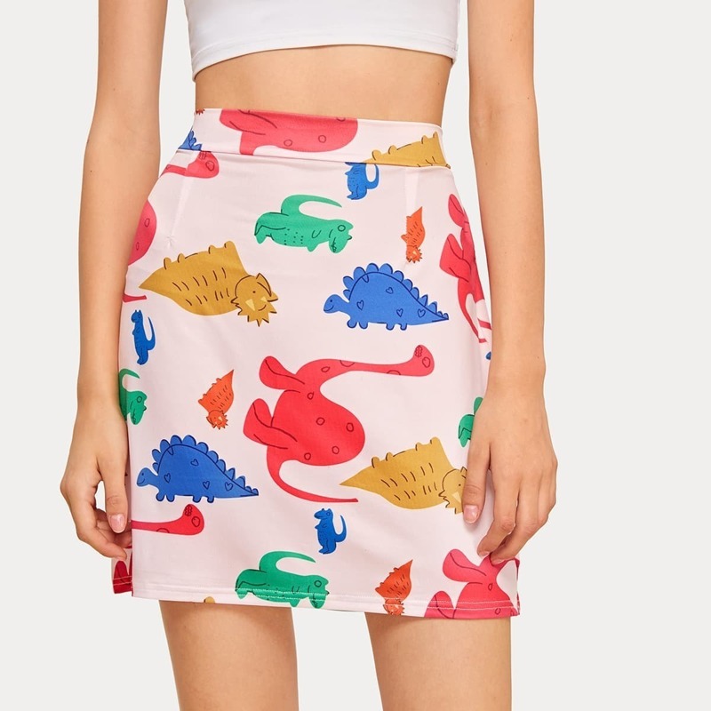 

Dinosaur Print High Rise Skirt, Multicolor