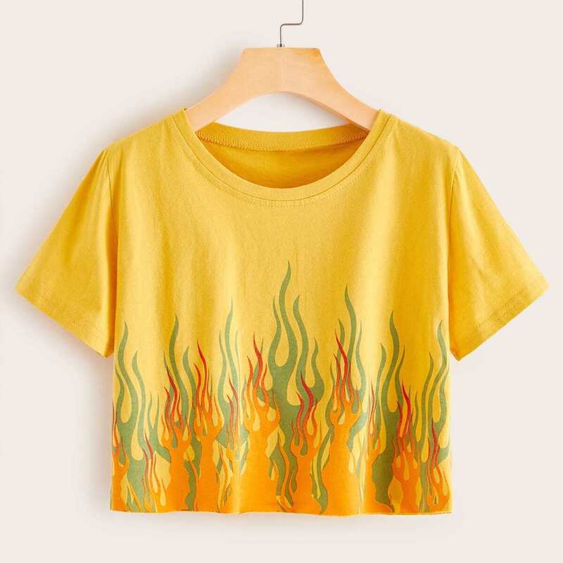 

Fire Print Short Sleeve Tee, Yellow