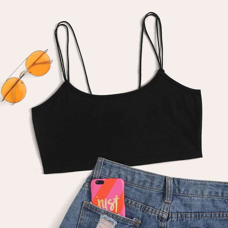 Solid Crop Cami Top, Black
