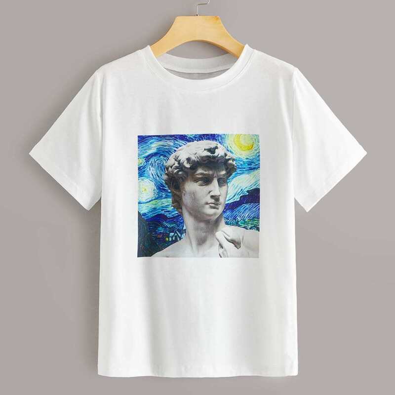 

Figure & Oil Painting Print Tee, White