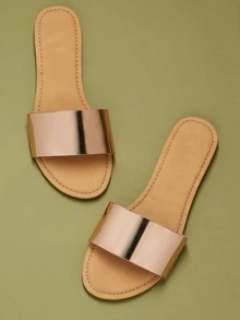 Classic Metallic Slip On Sandals ROSE GOLD - Gold - View 1