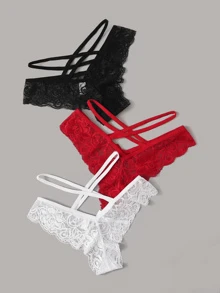 SHEIN 花卉蕾丝镂空内裤套装 3 件装性感内衣 - 彩色 - 查看 2