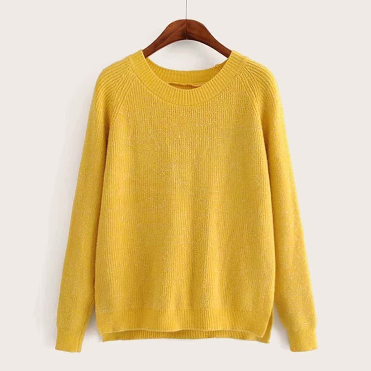 

Side Split High Low Hem Sweater, Yellow