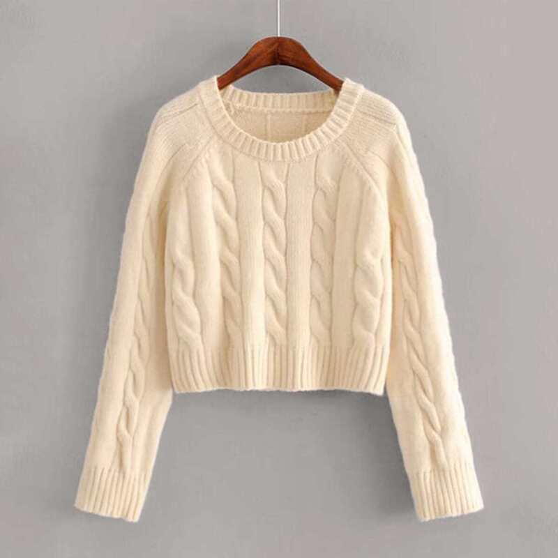 

Raglan Sleeve Twist Cable Knit Sweater, Beige