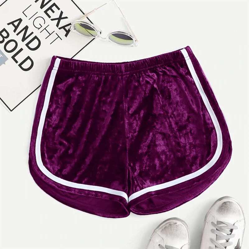 

Contrast Binding Velvet Track Shorts, Purple