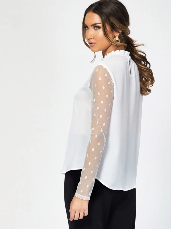 Camisa de cuello fruncido de manga con encaje | Mode de Camisa de cuello fruncido de manga con encaje | Mode de