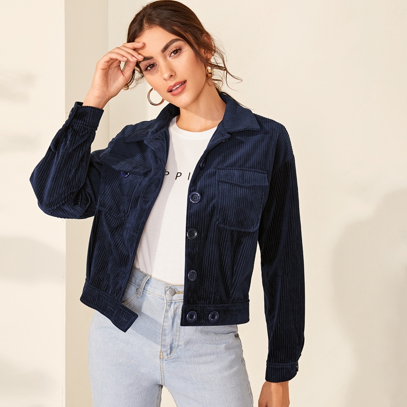 

Pocket Patch Button Breasted Cord Jacket, Navy