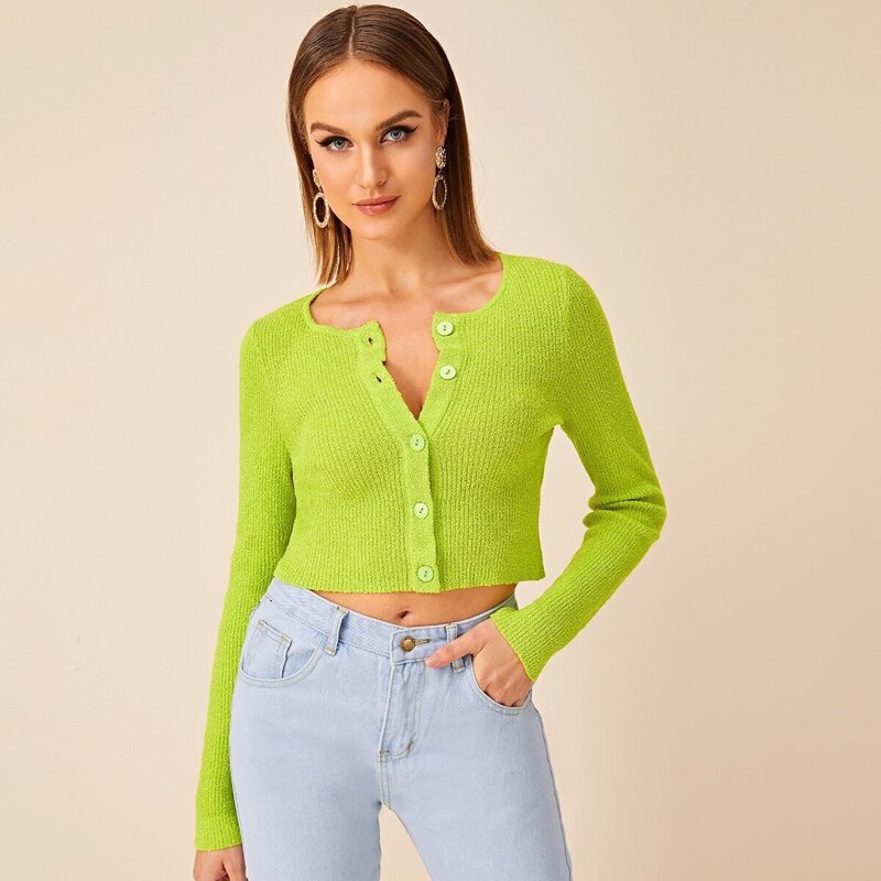 

Neon Green Button Front Cardigan, Green bright
