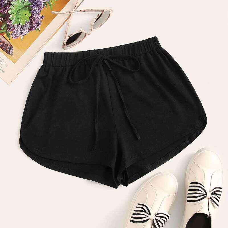 

Plus Solid Tie Front Shorts, Black