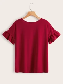 SHEIN LUNE 荷葉邊袖素色t恤 - 玫瑰紅 - 查看 2