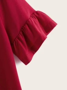 SHEIN LUNE 荷葉邊袖素色t恤 - 玫瑰紅 - 查看 3